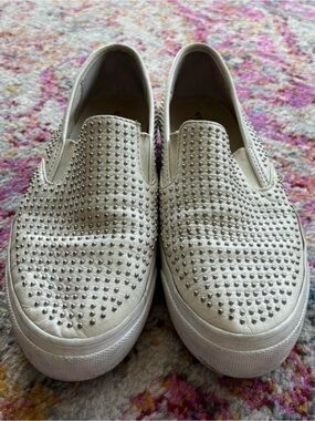Coach White Slip-On Sneakers with Silver Studs